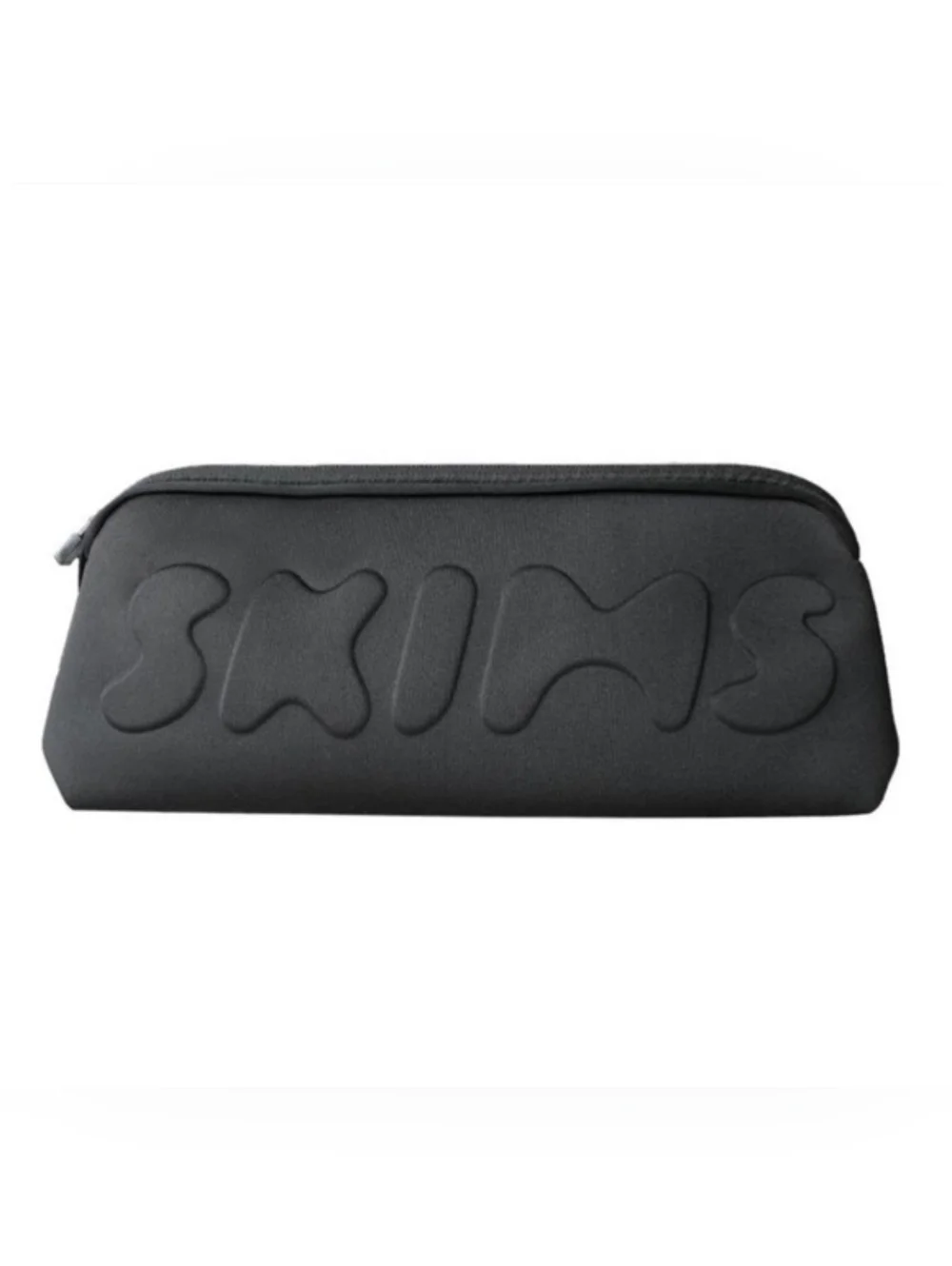 NWT SKIMS Black Embossed Logo Neoprene Pouch Cosmetic Swim Beach Bag 12.5 Inches